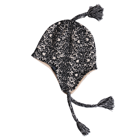 Doily ear flap beanie - Black