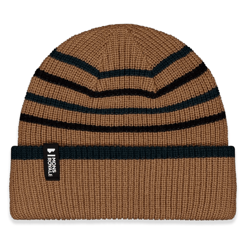 Stripey merino beanie - Tan / Dark pine / Black