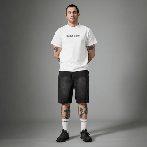 Recycled cotton workers club denim shorts - Washed black