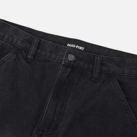 Recycled cotton workers club denim shorts - Washed black