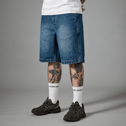 Recycled cotton workers club jean shorts - Washed dark indigo