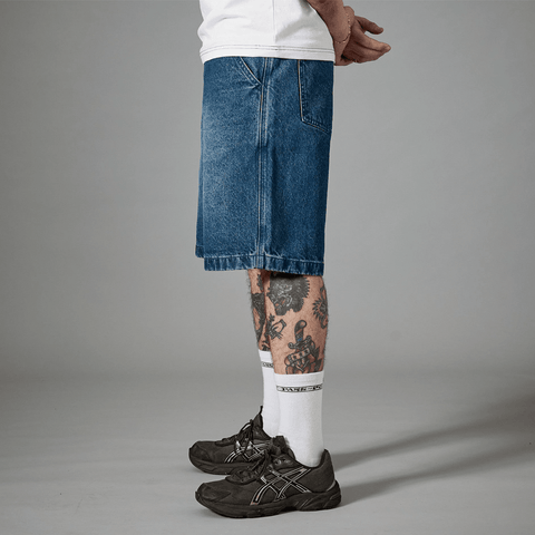 Recycled cotton workers club jean shorts - Washed dark indigo