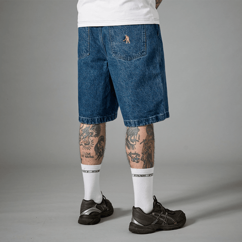 Recycled cotton workers club jean shorts - Washed dark indigo