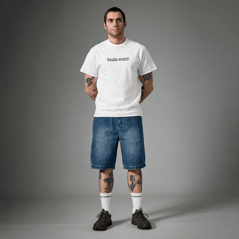 Recycled cotton workers club jean shorts - Washed dark indigo