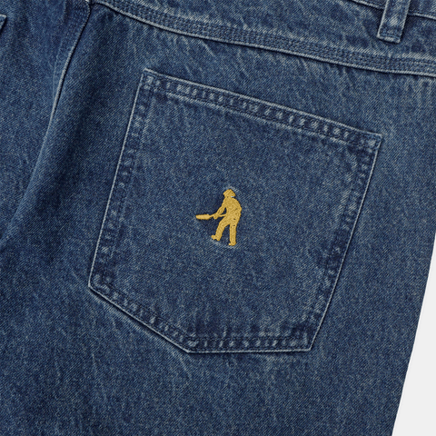 Recycled cotton workers club jean shorts - Washed dark indigo