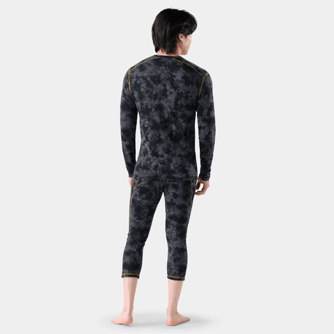 Classic thermal merino baselayer top - Black tie dye / Honey gold