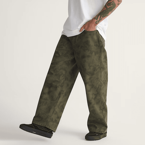 Check-5 denim baggy pants - Mossy olive green / Obsidian fern green