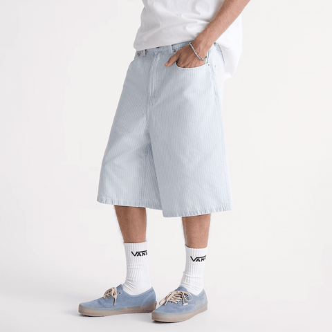 Check-5 baggy denim shorts - Ice stripe blue