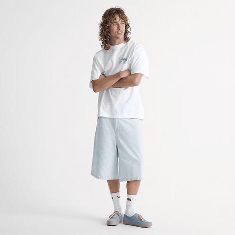 Check-5 baggy denim shorts - Ice stripe blue