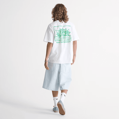 Check-5 baggy denim shorts - Ice stripe blue