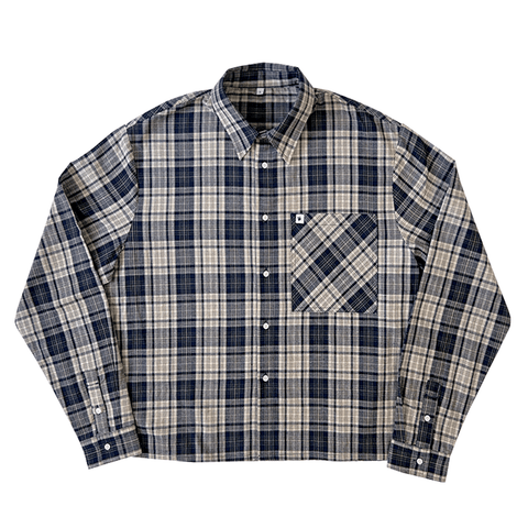 Boxy plaid shirt - Beige / Navy