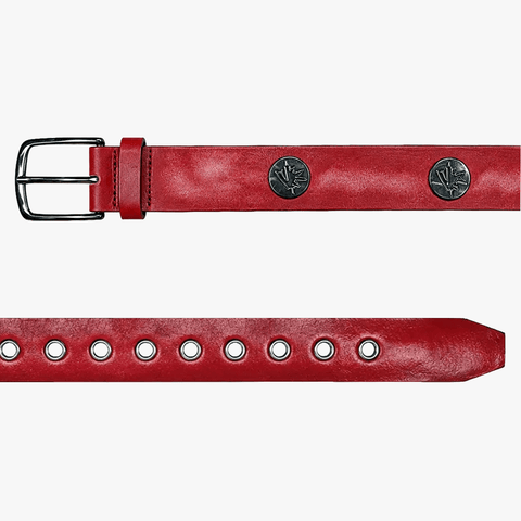 Studded leather belt - Faded red
